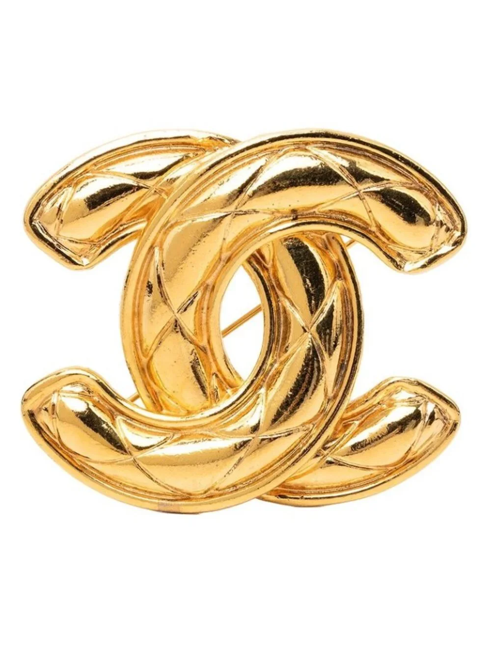 Chanel Quilted CC Logo Brooch Gold Plated